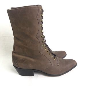 Laredo Lace Up Kiltie Boots Leather Ropers, Size 10